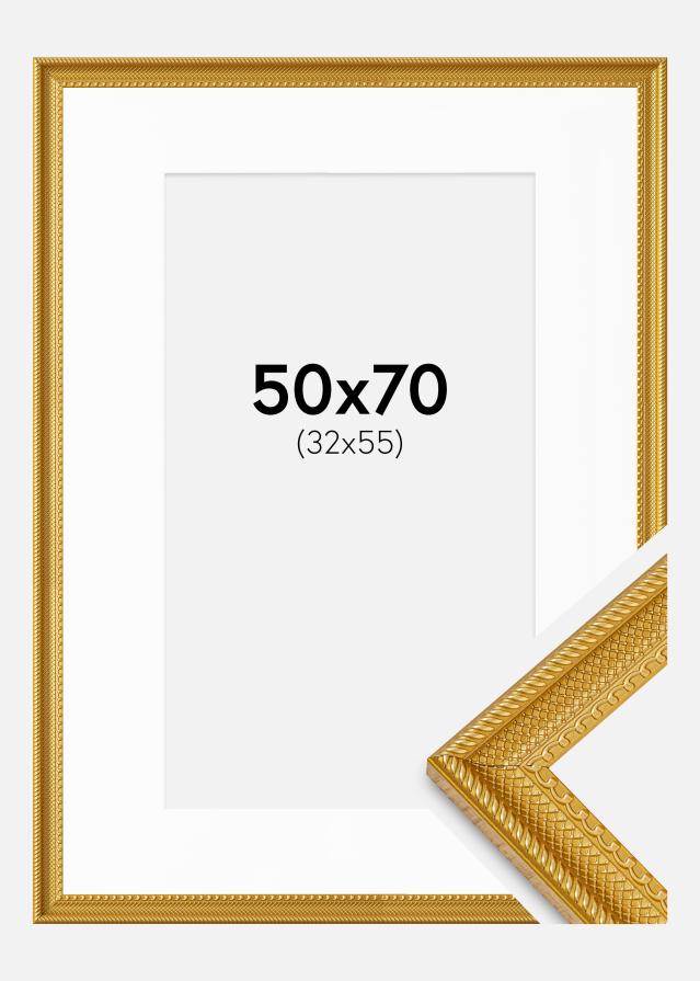 Ramme Lattice Guld 50x70 cm - Passepartout Hvid 33x56 cm