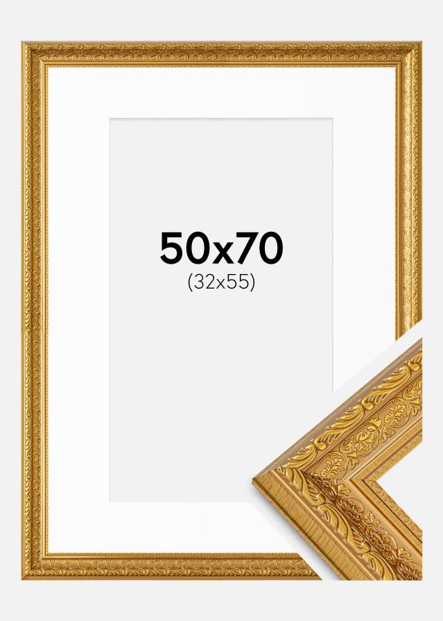 Ramme Ornate Guld 50x70 cm - Passepartout Hvid 33x56 cm