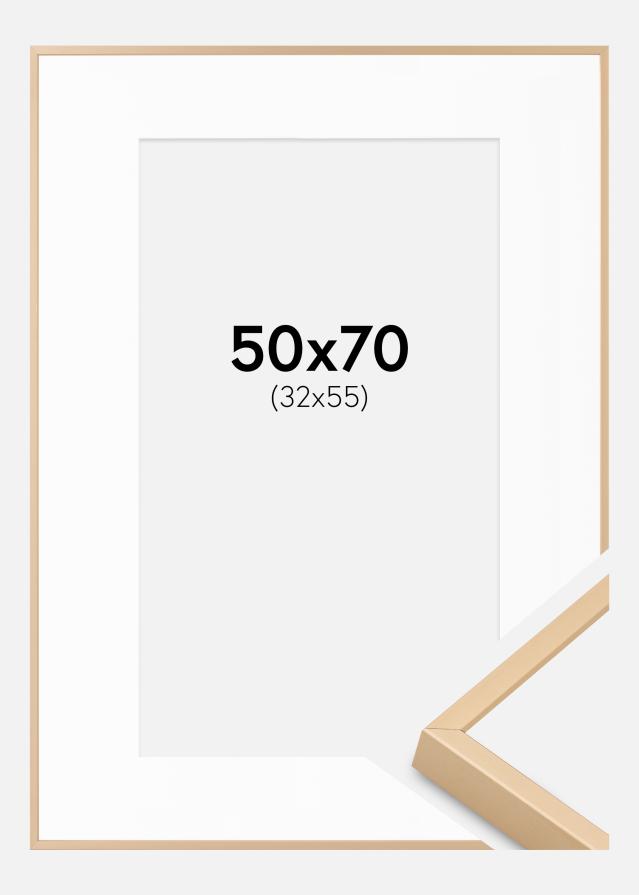 Aluminiumsramme Messing 50x70 cm - Passepartout Hvid 33x56 cm