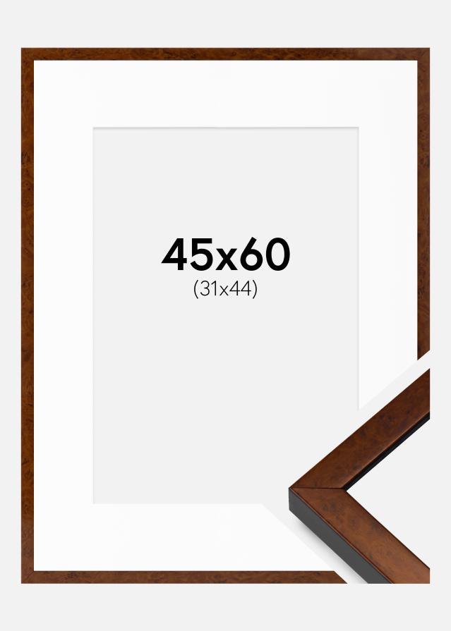 Ramme Ares valnød 45x60 cm - Passepartout Hvid 32x45 cm