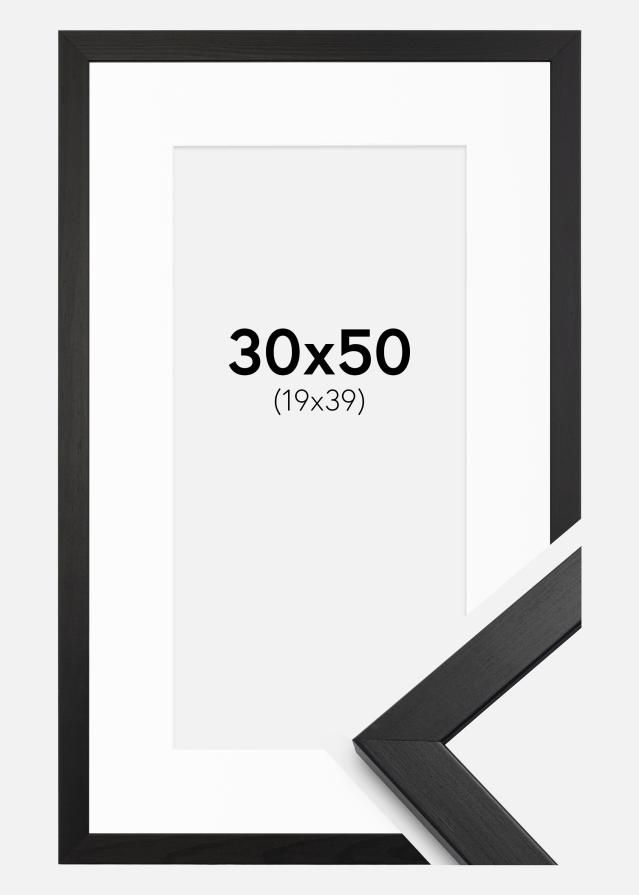 Ramme Stilren Sort 30x50 cm - Passepartout Hvid 20x40 cm
