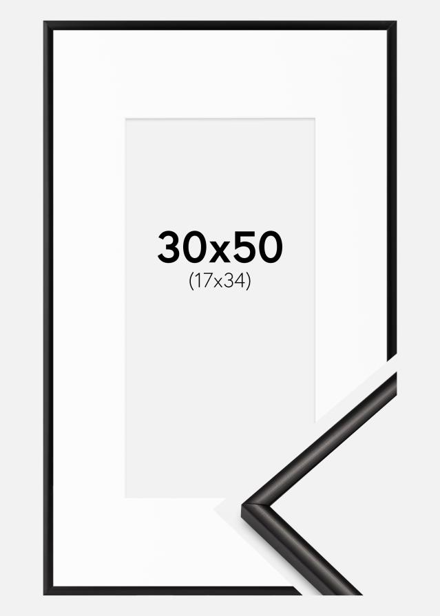 Ramme Scandi Mat Sort 30x50 cm - Passepartout Hvid 18x35 cm