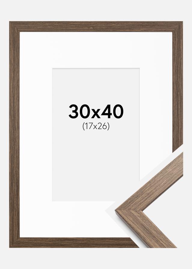Ramme Stilren kold Brun 30x40 cm - Passepartout Hvid 18x27 cm