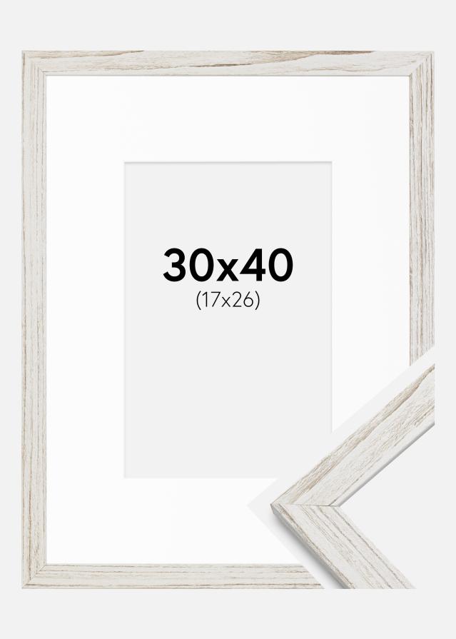 Ramme Stilren Vintage hvid 30x40 cm - Passepartout Hvid 18x27 cm