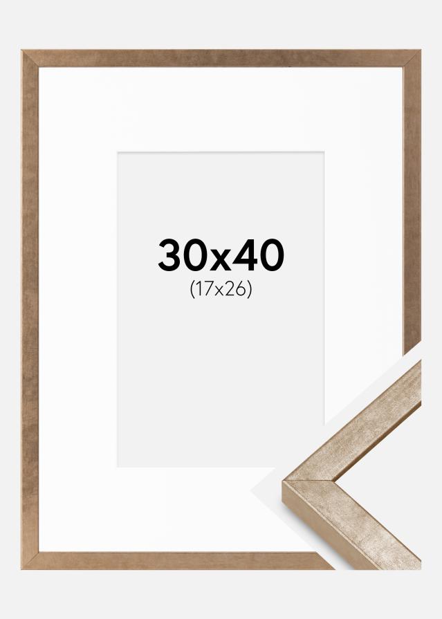 Ramme Ares Messing 30x40 cm - Passepartout Hvid 18x27 cm