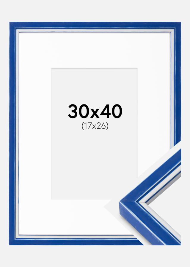 Ramme Diana Blå 30x40 cm - Passepartout Hvid 18x27 cm