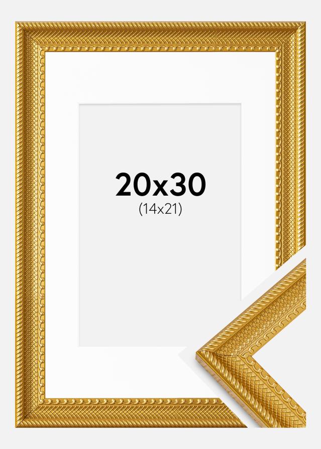 Ramme Lattice Guld 20x30 cm - Passepartout Hvid 15x22 cm