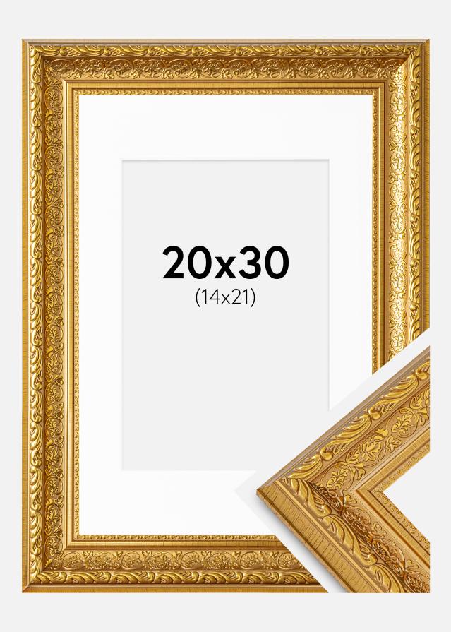 Ramme Ornate Guld 20x30 cm - Passepartout Hvid 15x22 cm