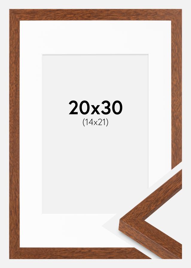 Ramme Modern varmt Brun 20x30 cm - Passepartout Hvid 15x22 cm