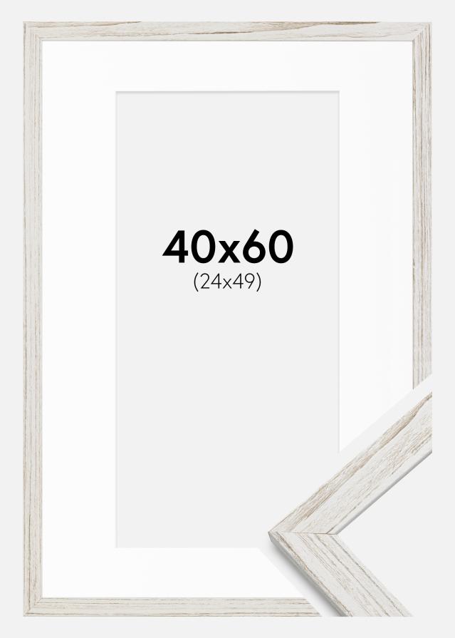Ramme Stilren Vintage hvid 40x60 cm - Passepartout Hvid 25x50 cm
