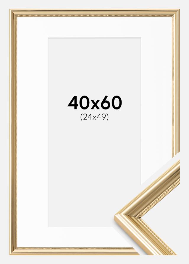 Ramme Gala Guld 40x60 cm - Passepartout Hvid 25x50 cm