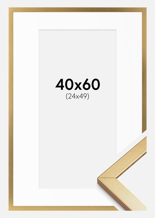 Ramme Minerva Guld 40x60 cm - Passepartout Hvid 25x50 cm