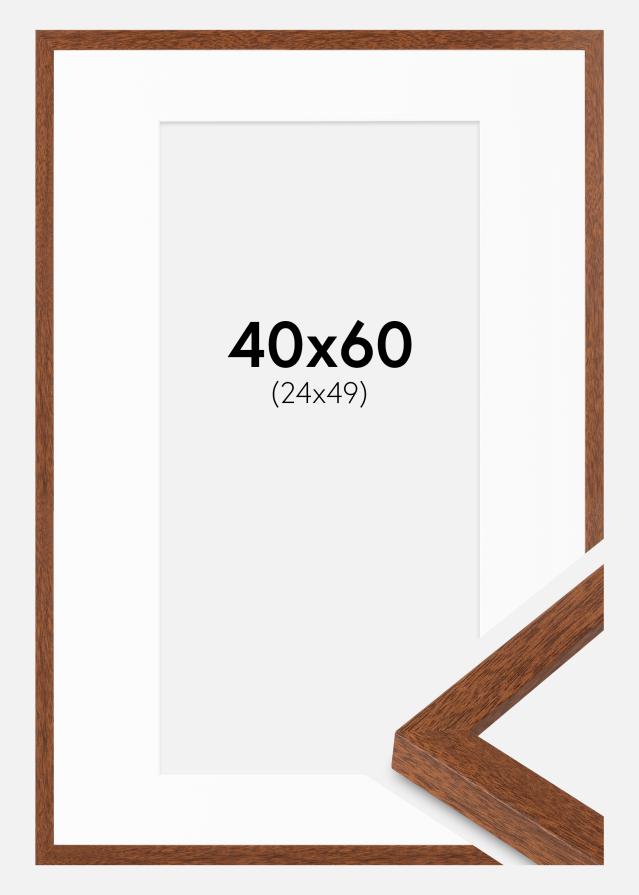 Ramme Modern varmt Brun 40x60 cm - Passepartout Hvid 25x50 cm