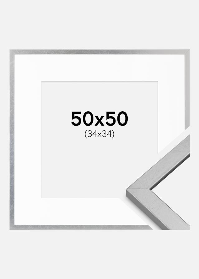 Ramme Minerva Sølv 50x50 cm - Passepartout Hvid 35x35 cm