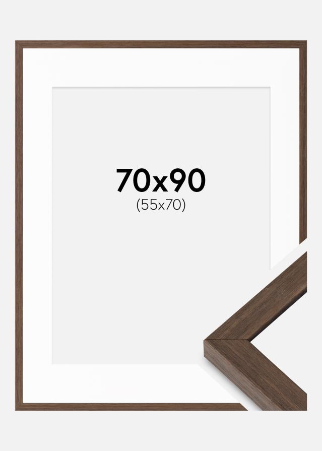 Ramme Hermes Valnød 70x90 cm - Passepartout Hvid 56x71 cm