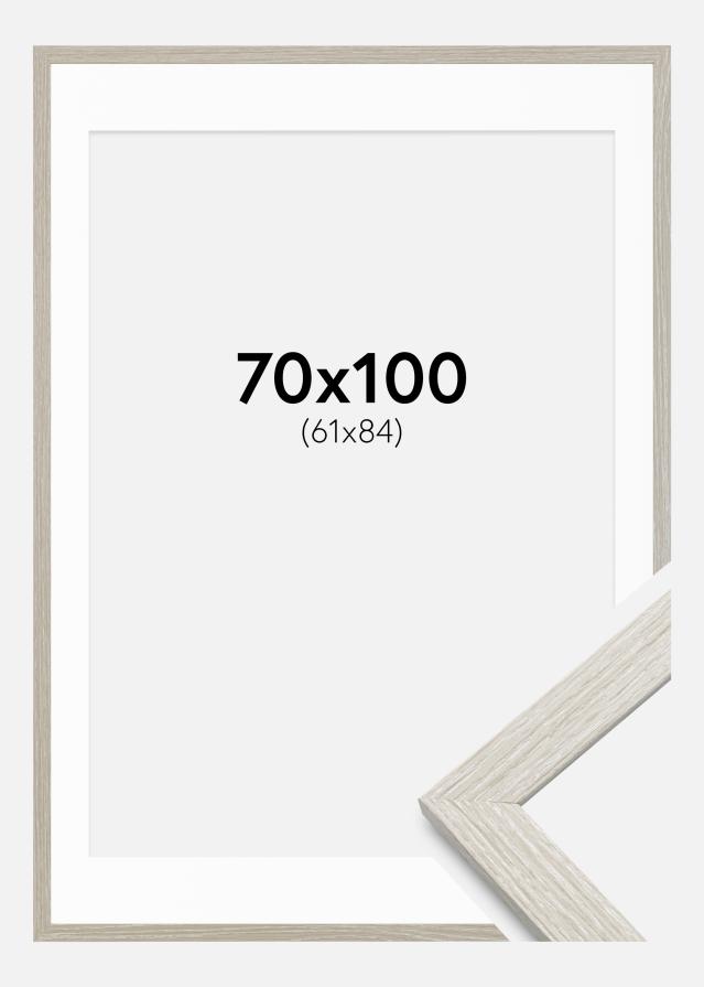 Ramme Stilren lysegrå Eg 70x100 cm - Passepartout Hvid 62x85 cm
