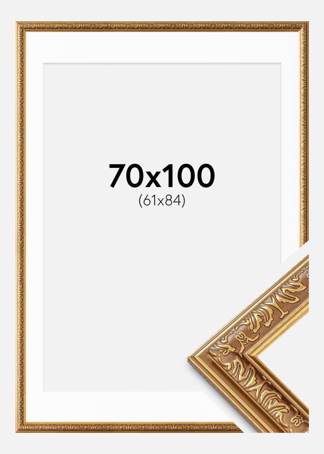 Ramme Swirl Guld 70x100 cm - Passepartout Hvid 62x85 cm