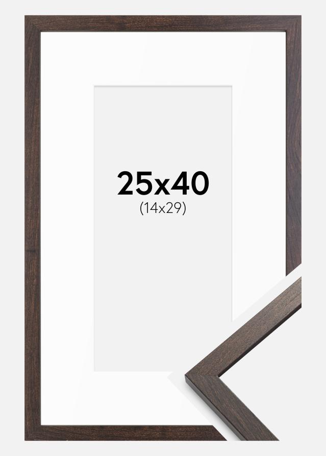Ramme Trendy Valnød 25x40 cm - Passepartout Hvid 15x30 cm