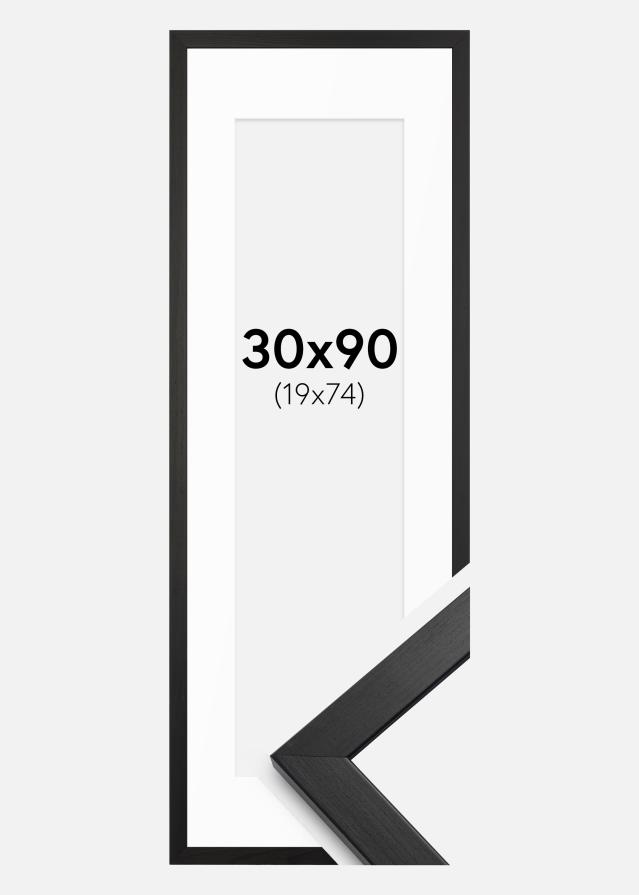 Ramme Stilren Sort 30x90 cm - Passepartout Hvid 20x75 cm