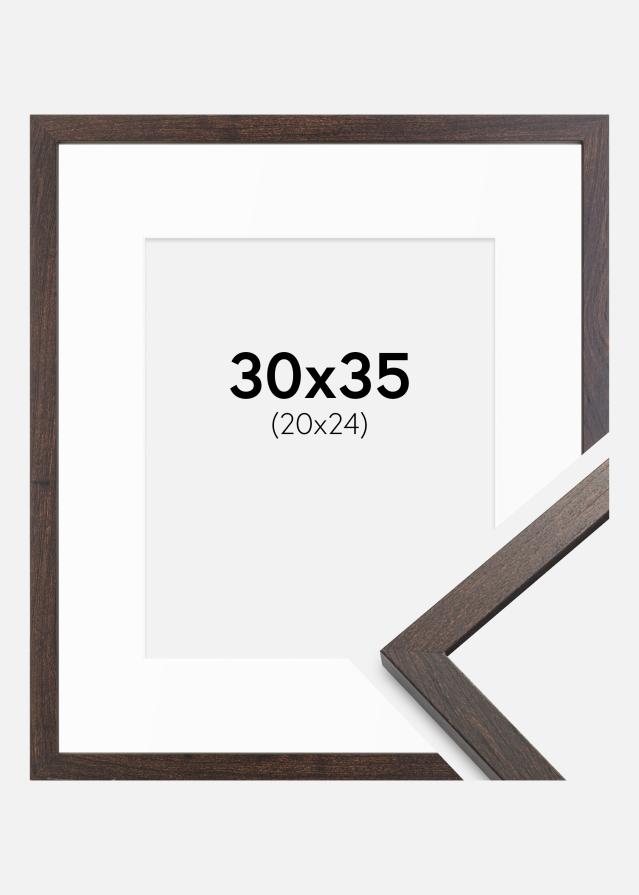Ramme Trendy Valnød 30x35 cm - Passepartout Hvid 21x25 cm