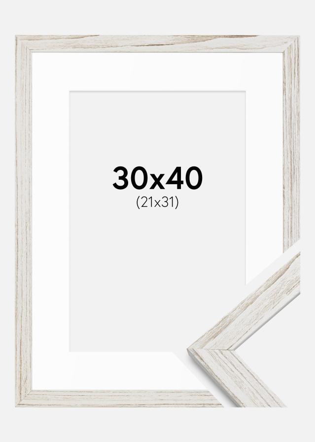 Ramme Stilren Vintage hvid 30x40 cm - Passepartout Hvid 22x32 cm