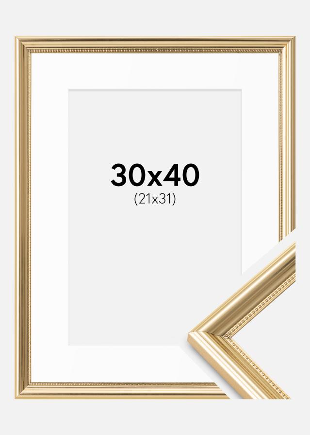 Ramme Gala Guld 30x40 cm - Passepartout Hvid 22x32 cm