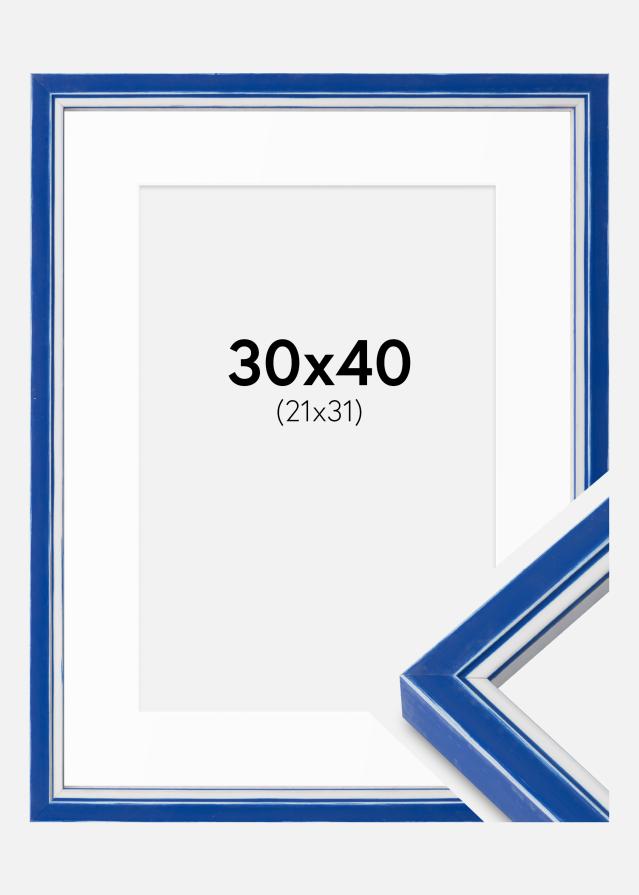 Ramme Diana Blå 30x40 cm - Passepartout Hvid 22x32 cm