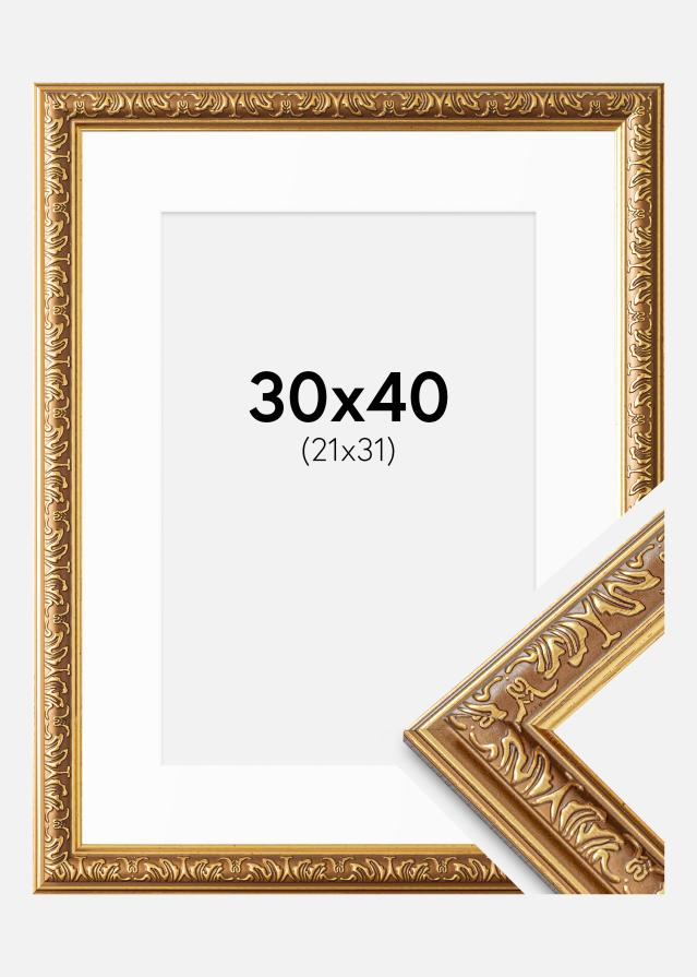 Ramme Swirl Guld 30x40 cm - Passepartout Hvid 22x32 cm