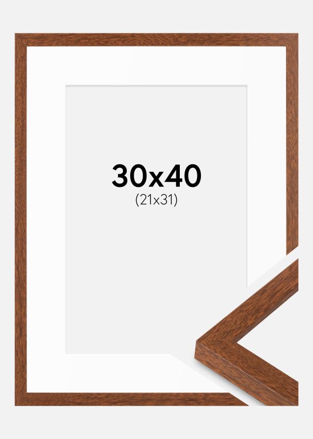 Ramme Modern varmt Brun 30x40 cm - Passepartout Hvid 22x32 cm