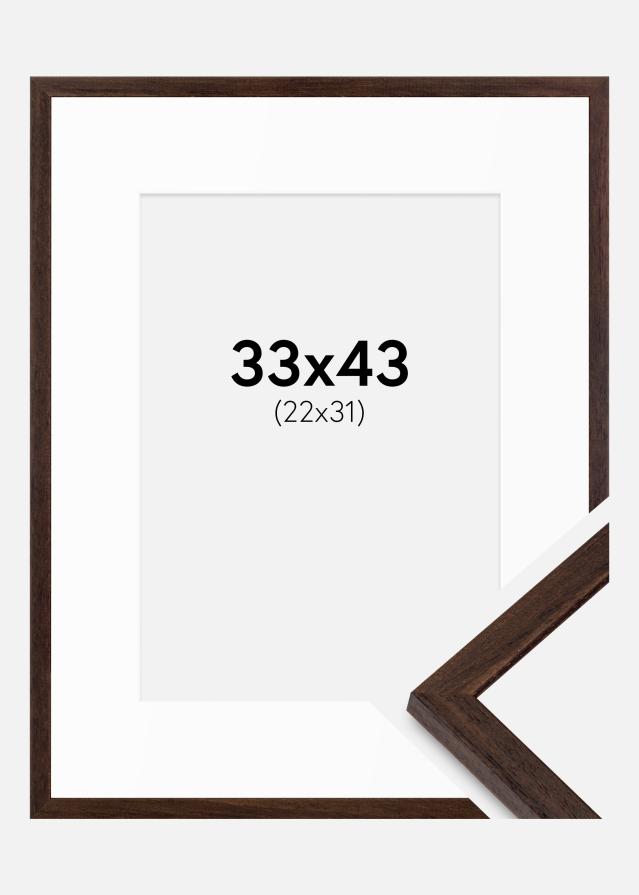 Ramme Edsbyn Valnød 33x43 cm - Passepartout Hvid 23x32 cm