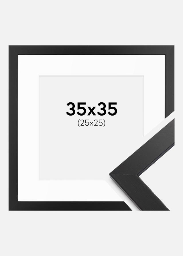 Ramme sort træ 35x35 cm - Passepartout Hvid 26x26 cm