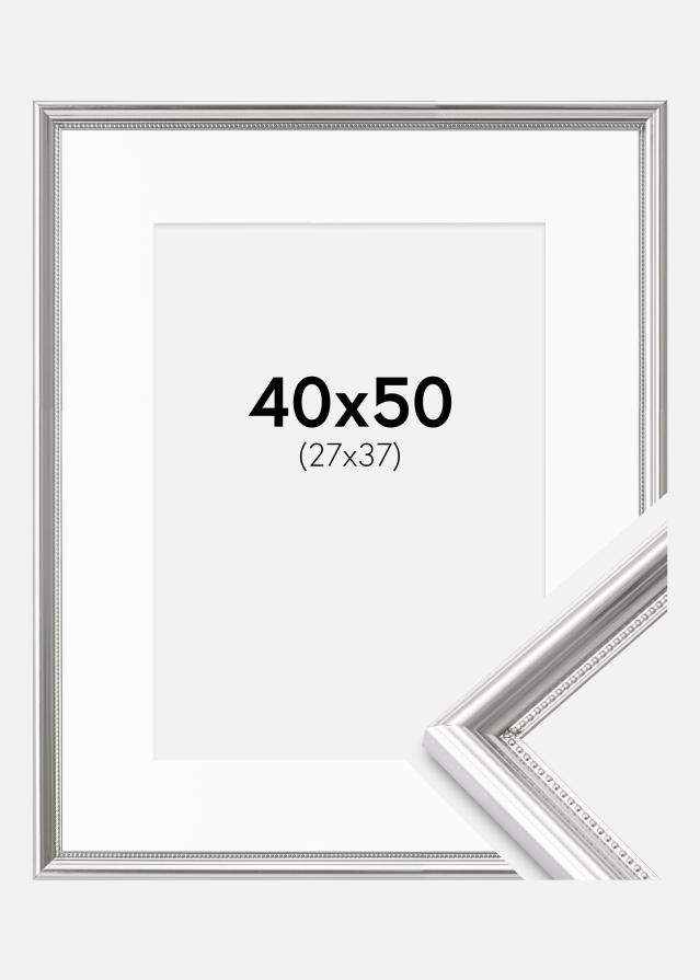 Ramme Gala Sølv 40x50 cm - Passepartout Hvid 28x38 cm