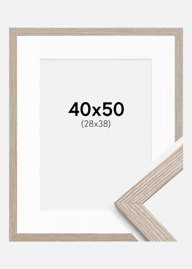 Ramme Stilren Greige Eg 40x50 cm - Passepartout Hvid 29x39 cm