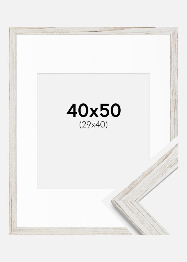 Ramme Stilren Vintage hvid 40x50 cm - Passepartout Hvid 30x41 cm