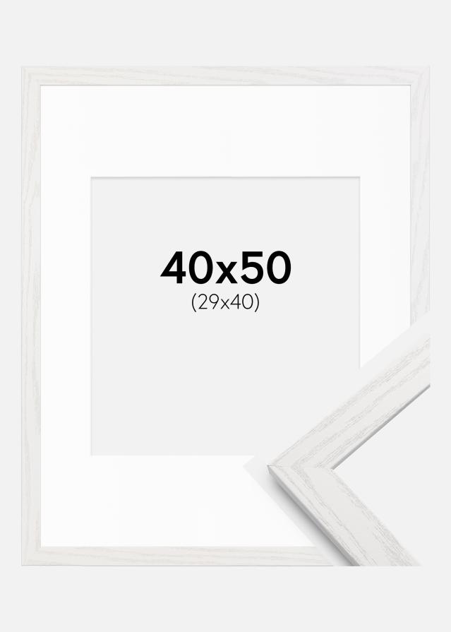 Ramme Stilren Hvid Eg 40x50 cm - Passepartout Hvid 30x41 cm