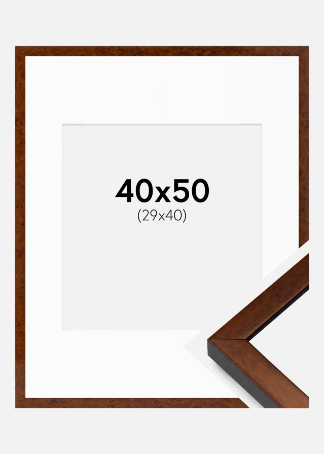 Ramme Ares valnød 40x50 cm - Passepartout Hvid 30x41 cm