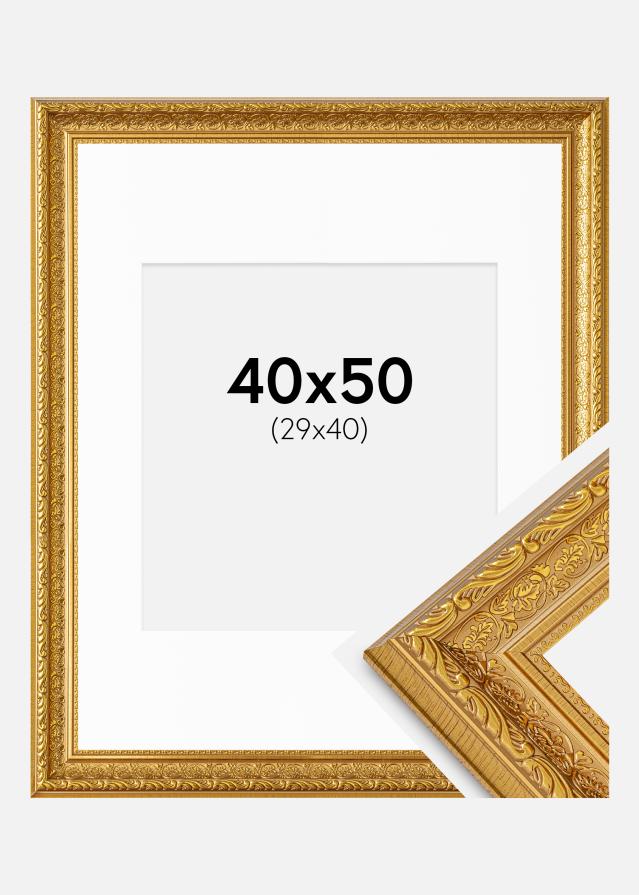 Ramme Ornate Guld 40x50 cm - Passepartout Hvid 30x41 cm