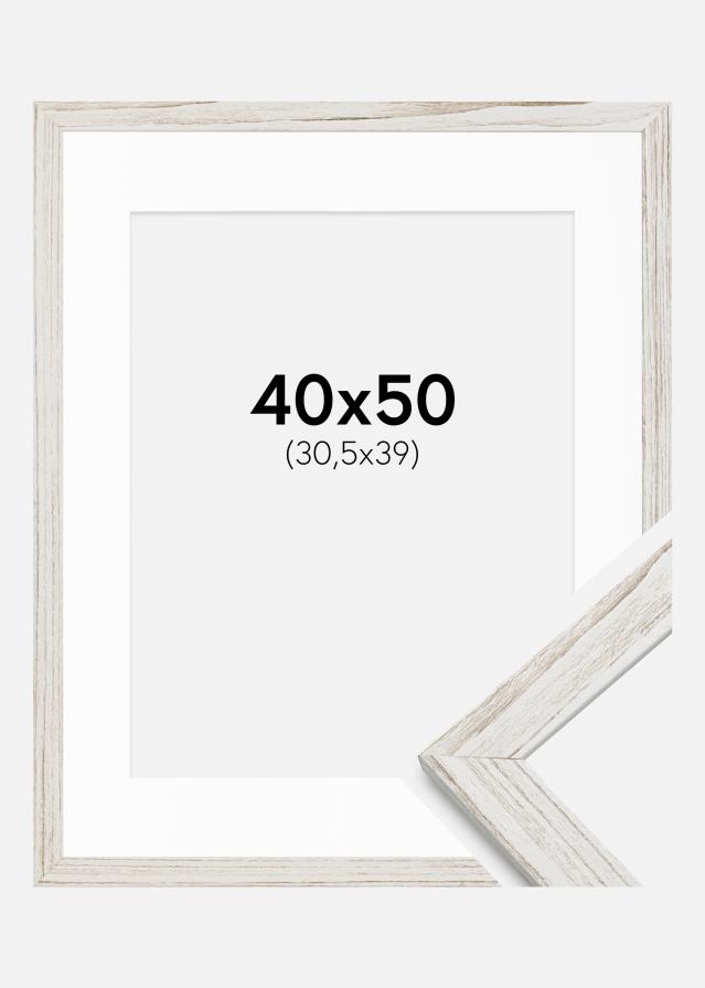Ramme Stilren Vintage hvid 40x50 cm - Passepartout Hvid 31,5x40 cm