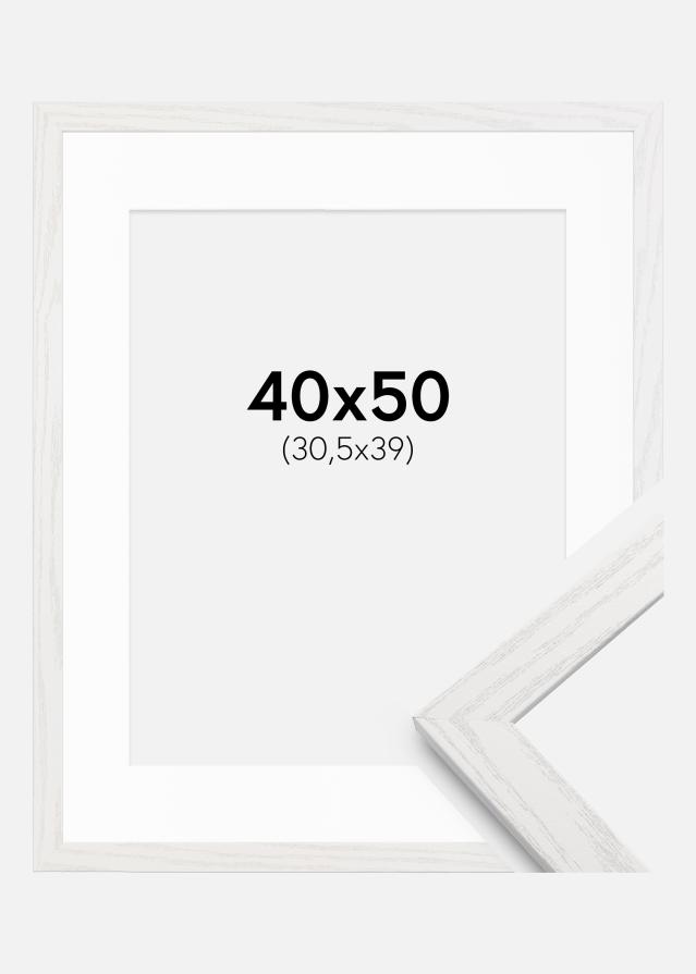 Ramme Stilren hvid Eg 40x50 cm - Passepartout Hvid 31,5x40 cm