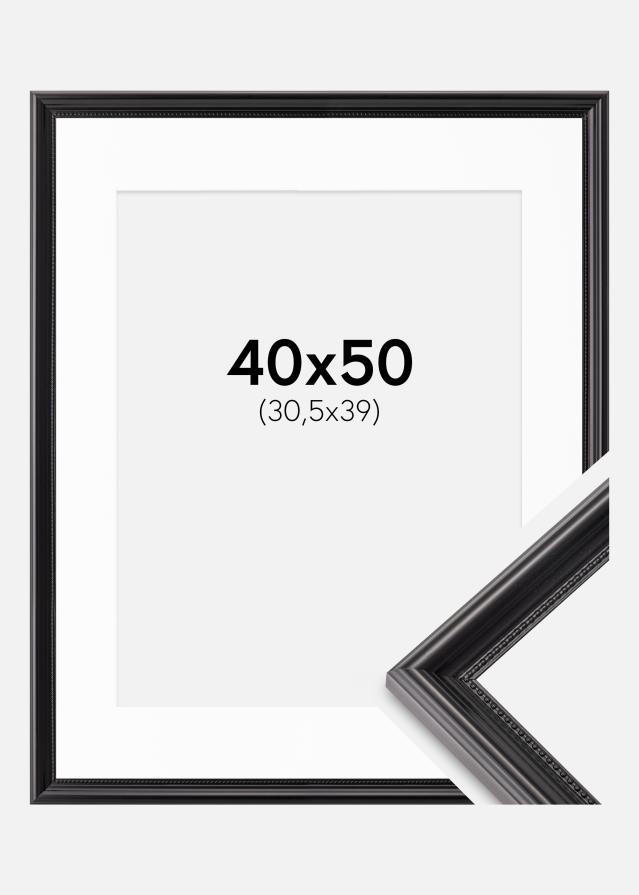 Ramme Gala Sort 40x50 cm - Passepartout Hvid 31,5x40 cm