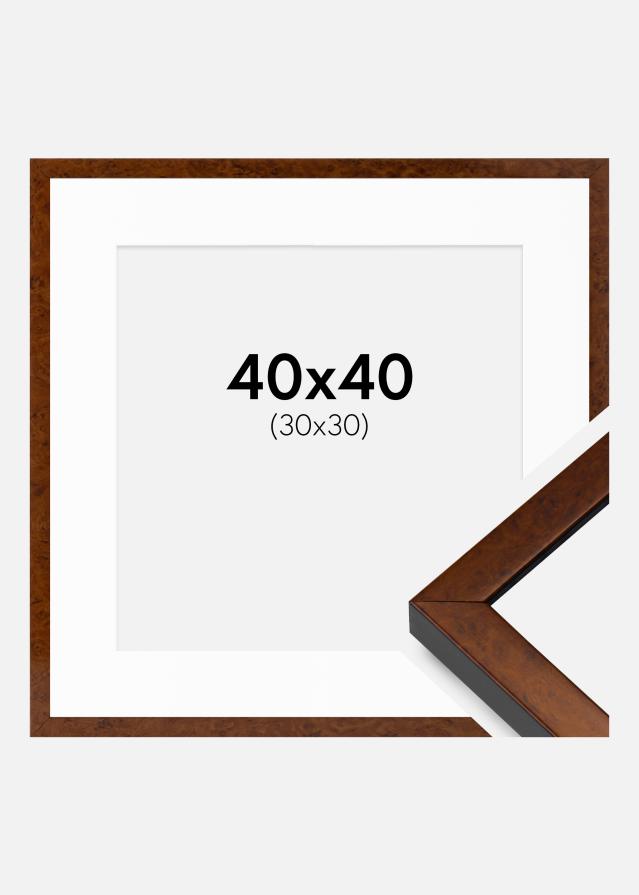 Ramme Ares valnød 40x40 cm - Passepartout Hvid 31x31 cm