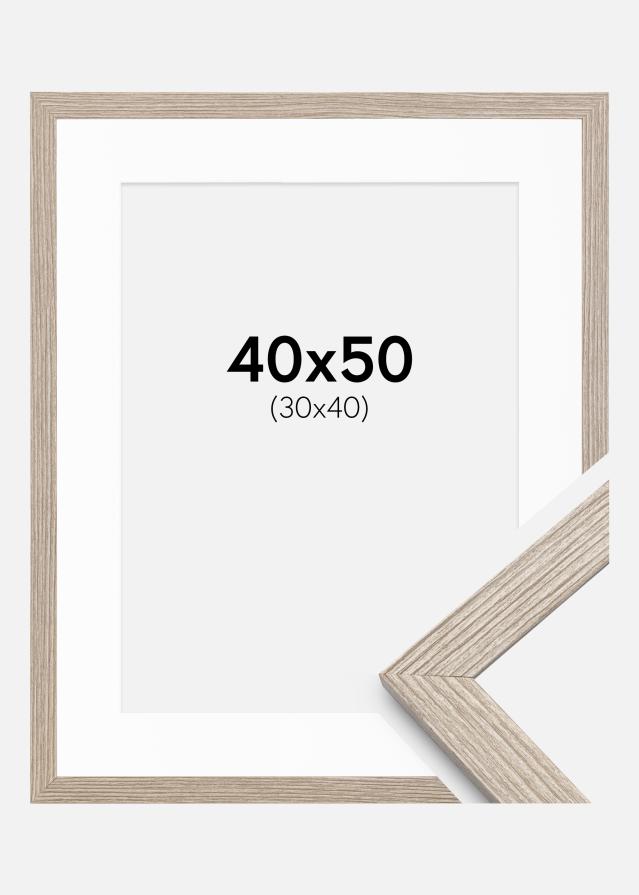 Ramme Stilrent Greige Eg 40x50 cm - Passepartout Hvid 31x41 cm