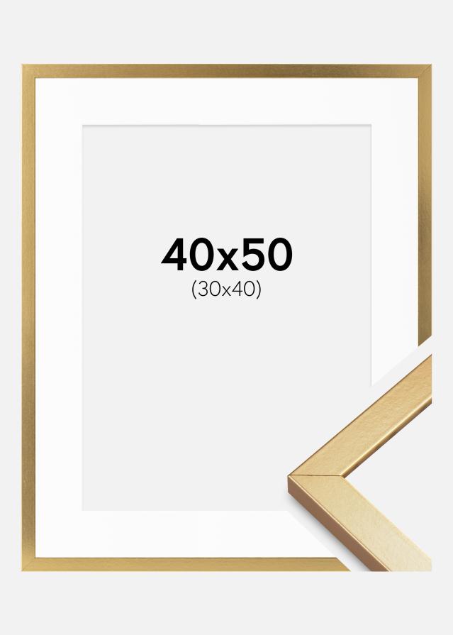 Ramme Minerva Guld 40x50 cm - Passepartout Hvid 31x41 cm