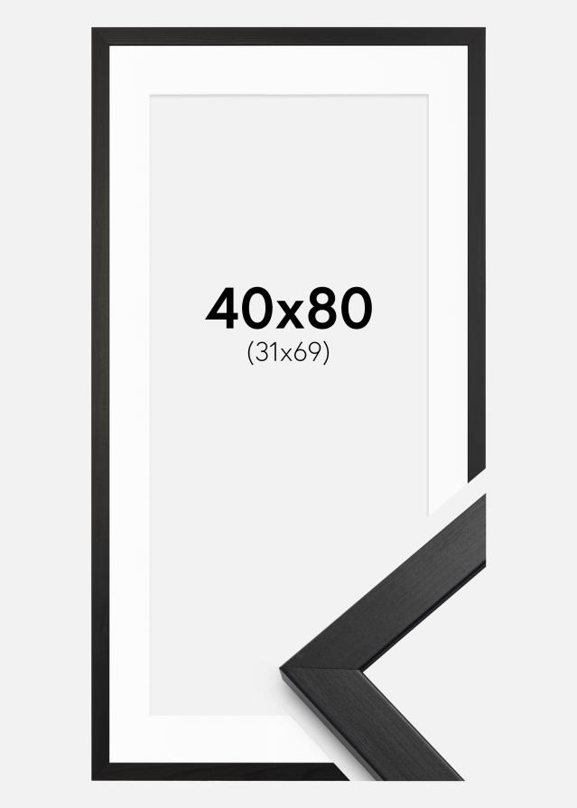 Ramme Stilren Sort 40x80 cm - Passepartout Hvid 32x70 cm