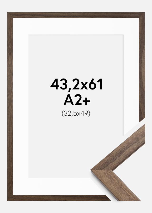 Ramme Stilren Valnød 43,2x61 cm - Passepartout Hvid 33,5x50 cm