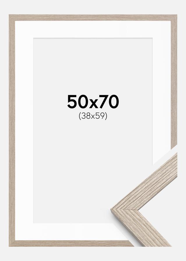 Ramme Stilren Greige Eg 50x70 cm - Passepartout Hvid 39x60 cm