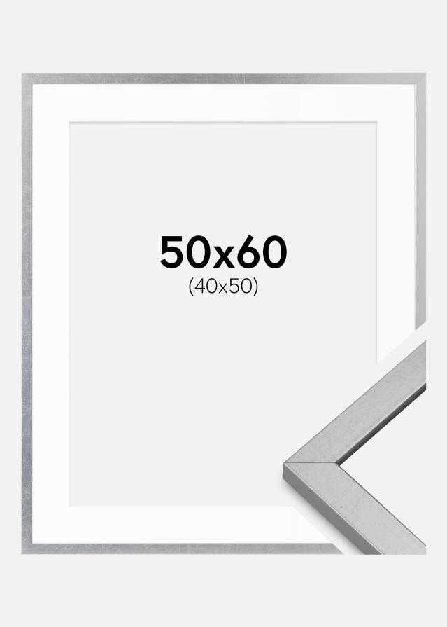Ramme Minerva Sølv 50x60 cm - Passepartout Hvid 41x51 cm