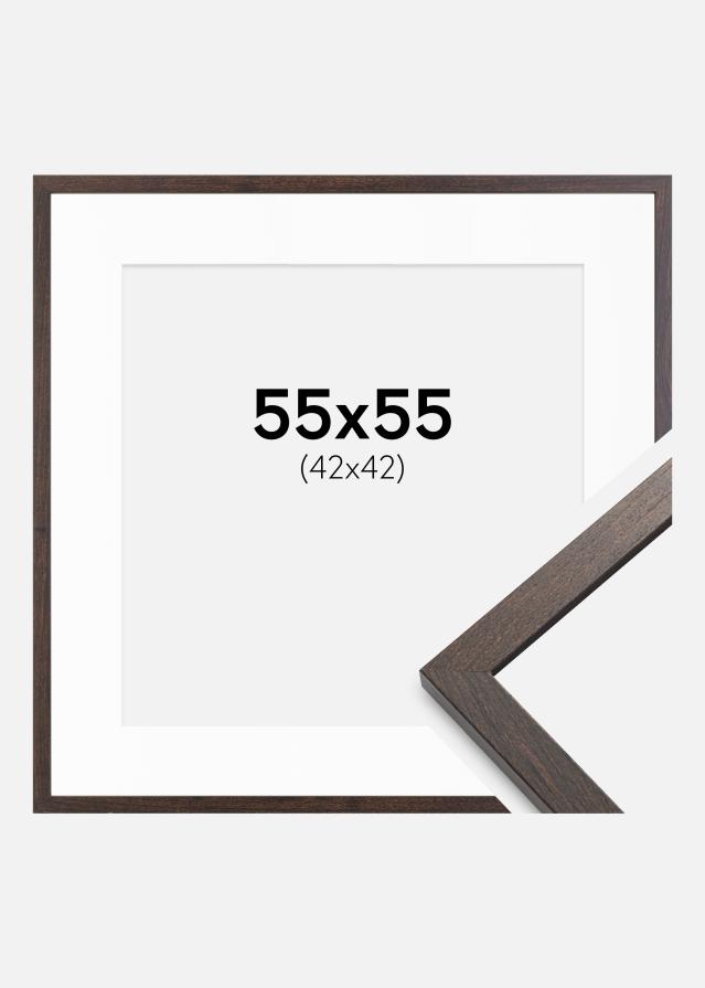 Ramme Trendy Valnød 55x55 cm - Passepartout Hvid 43x43 cm