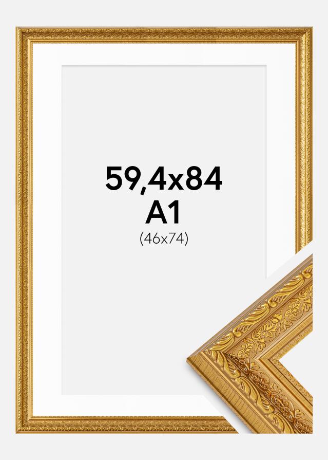 Ramme Ornate Guld 59,4x84 cm - Passepartout Hvid 47x75 cm