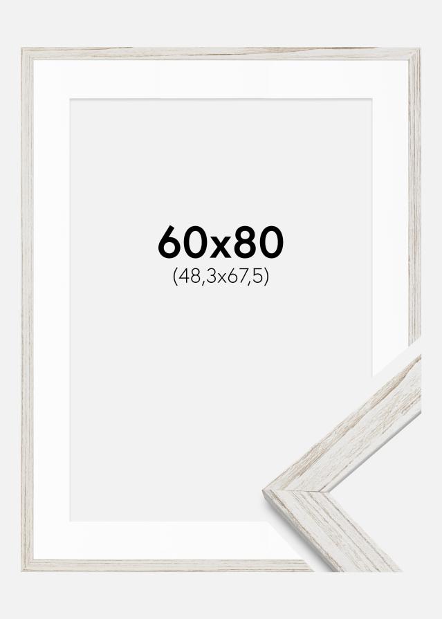 Ramme Stilren Vintage hvid 60x80 cm - Passepartout Hvid 49,3x68,5 cm
